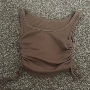 SHEIN Brown Ruched Tie Front Crop Tank Top